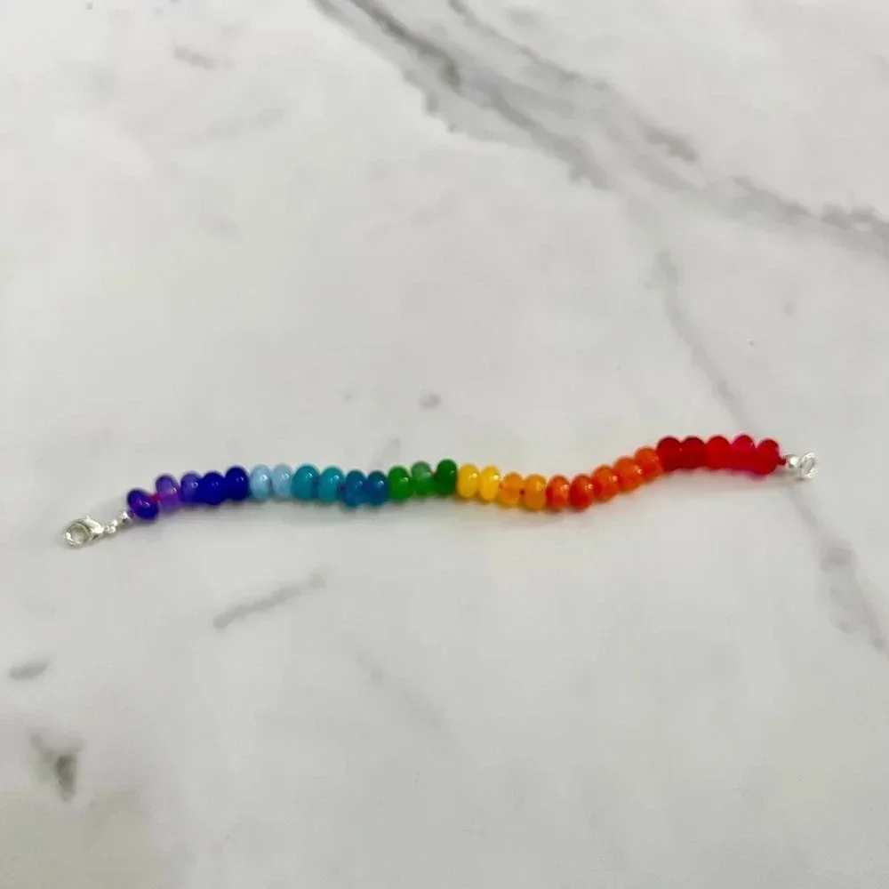 Rainbow Jade Gemstone Bracelet Silver Plated Clasp